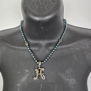 Barbara Bixby Thailand 18k & 925 Pearl Necklace And Initial H Pendant